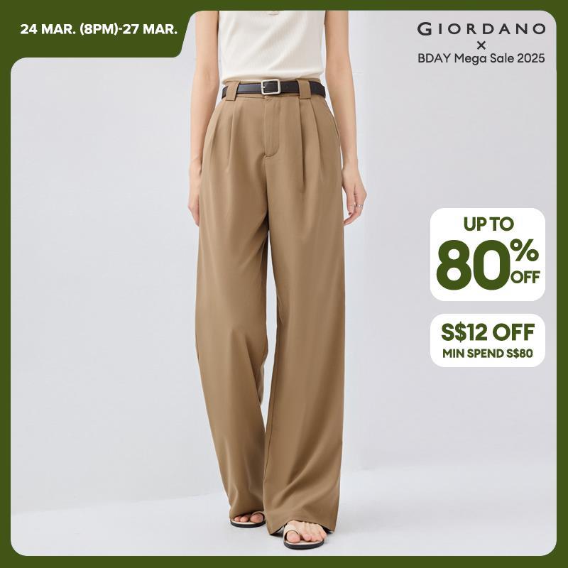 Giordano Women Pleated mid rise wide leg pants Free Shipping 05415064