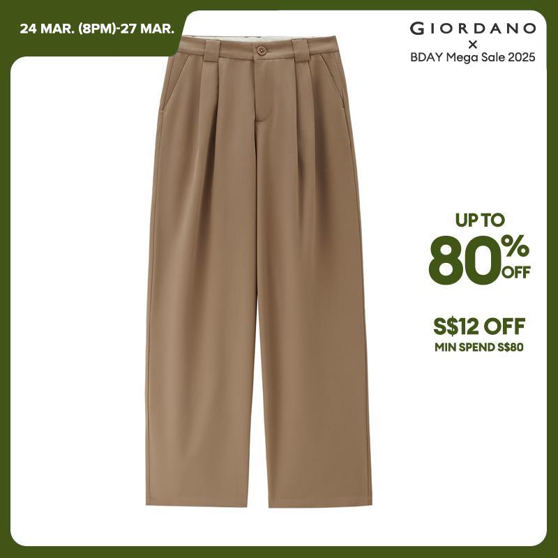 Giordano Women Pleated mid rise wide leg pants Free Shipping 05415064
