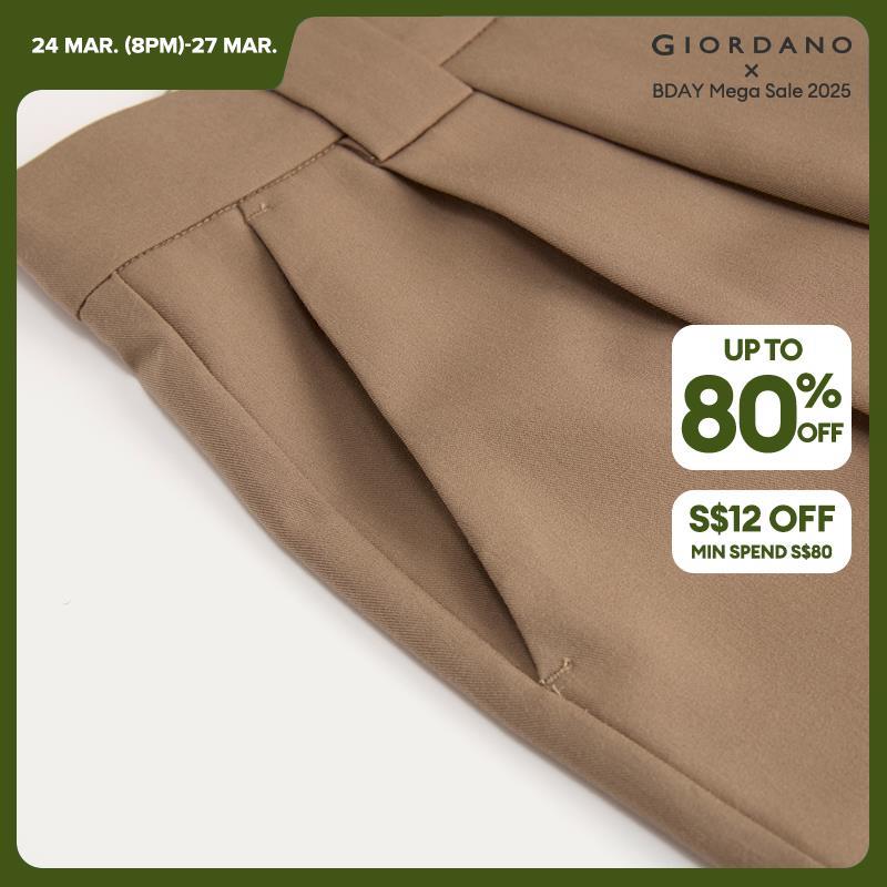 Giordano Women Pleated mid rise wide leg pants Free Shipping 05415064
