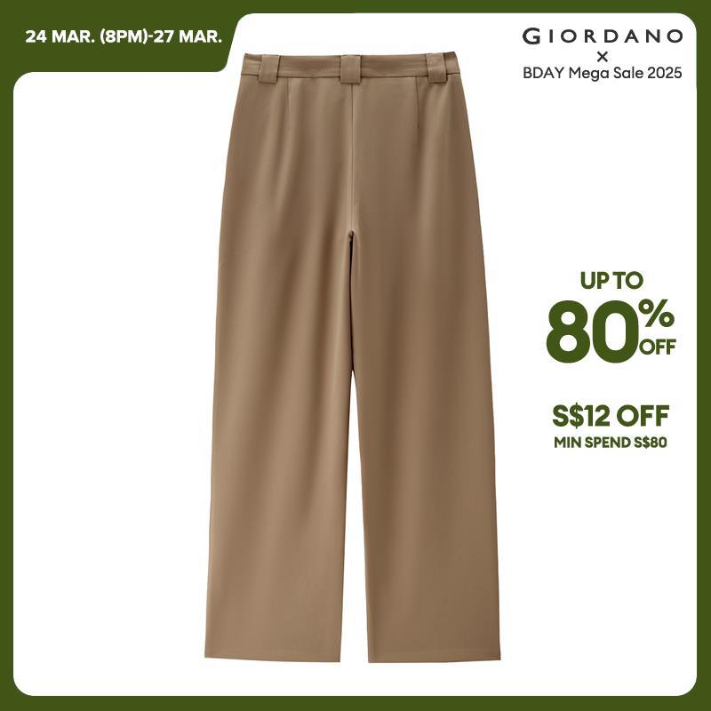 Giordano Women Pleated mid rise wide leg pants Free Shipping 05415064