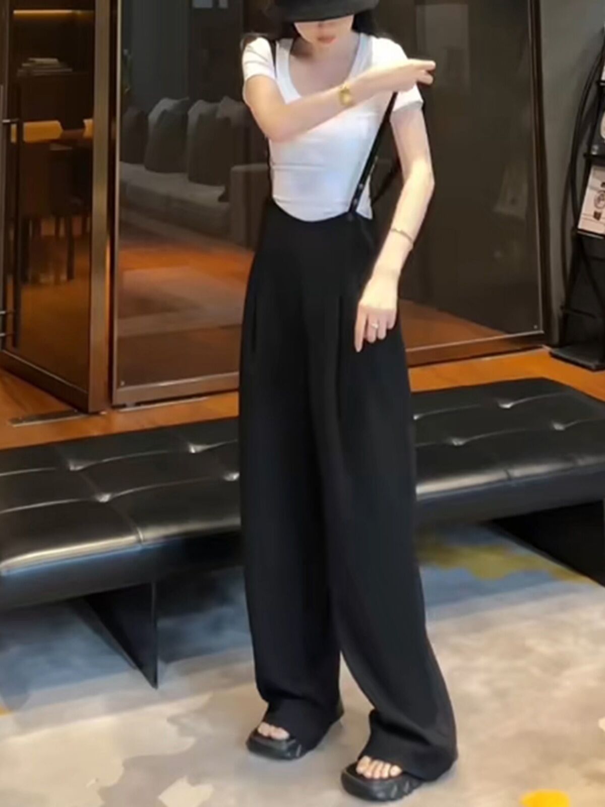 Summer Ice Silk Drape Casual Wide Leg Pants Women's High Waist Black Straight Cut Suit Trousers Comfortable Fashion plus Size