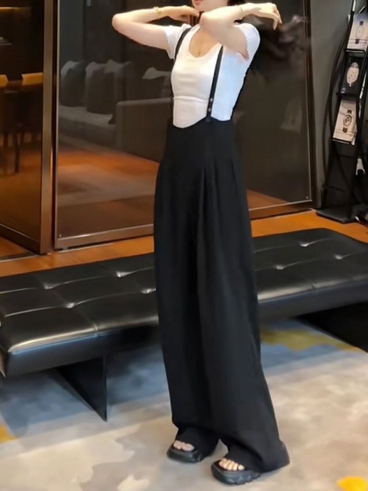 Summer Ice Silk Drape Casual Wide Leg Pants Women's High Waist Black Straight Cut Suit Trousers Comfortable Fashion plus Size