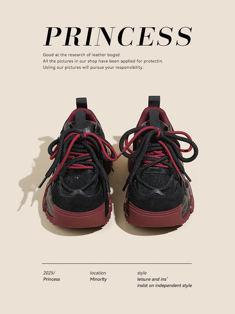 Black Dad Shoes Women's Spring Autumn New Style Ultra Fire Encore Red Thick Bottom Small Size Versatile Sports Casual Shoes