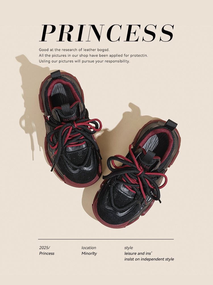 Black Dad Shoes Women's Spring Autumn New Style Ultra Fire Encore Red Thick Bottom Small Size Versatile Sports Casual Shoes · v6
