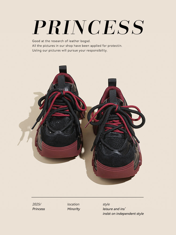Black Dad Shoes Women's Spring Autumn New Style Ultra Fire Encore Red Thick Bottom Small Size Versatile Sports Casual Shoes · v6
