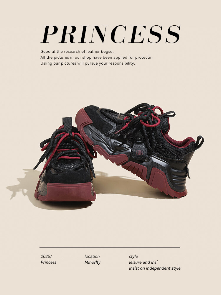 Black Dad Shoes Women's Spring Autumn New Style Ultra Fire Encore Red Thick Bottom Small Size Versatile Sports Casual Shoes · v6