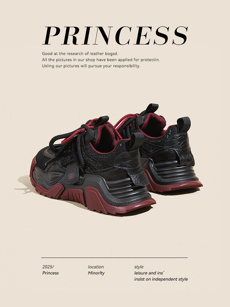 Black Dad Shoes Women's Spring Autumn New Style Ultra Fire Encore Red Thick Bottom Small Size Versatile Sports Casual Shoes · v6