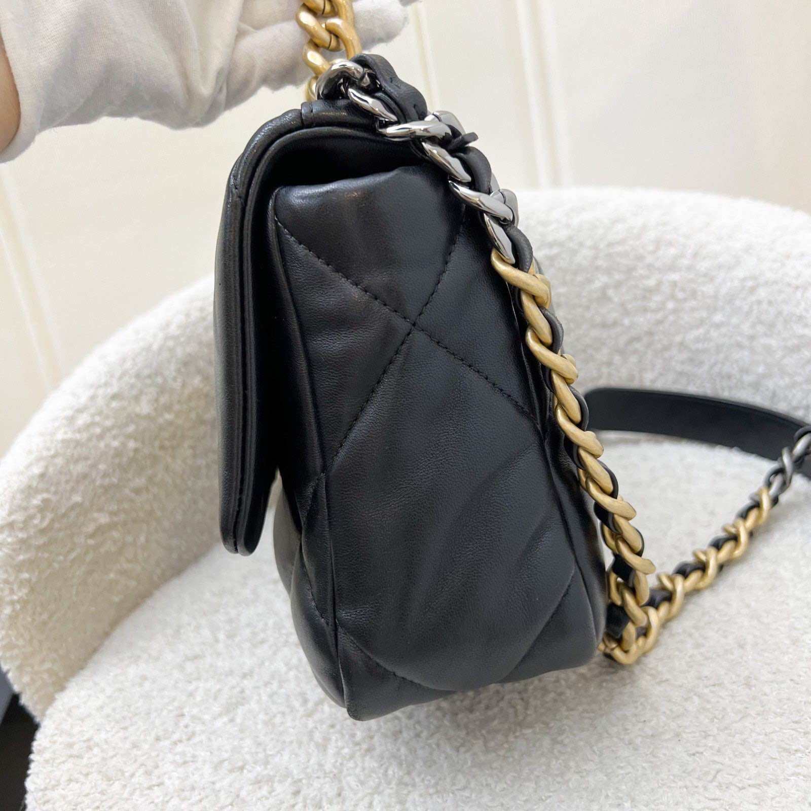 Chanel 19 Small Flap in Black Lambskin and 3-tone HW (Model: AS1160) · v3