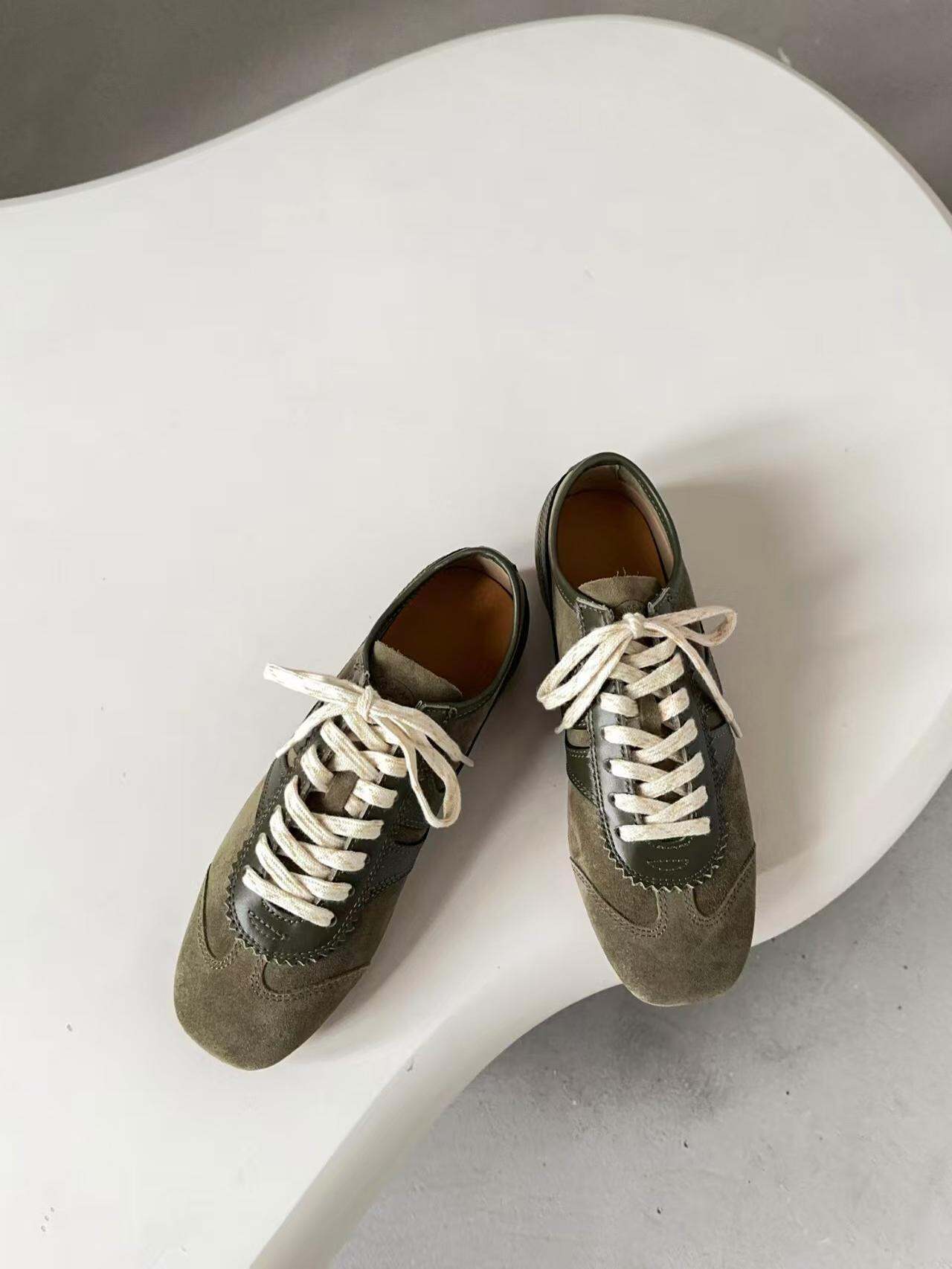 Olive Green Agam Shoes Deqin Casual Sneakers Women's Flat Bottom Sports Shoes Easy to Wear Comfortable Leather Interior