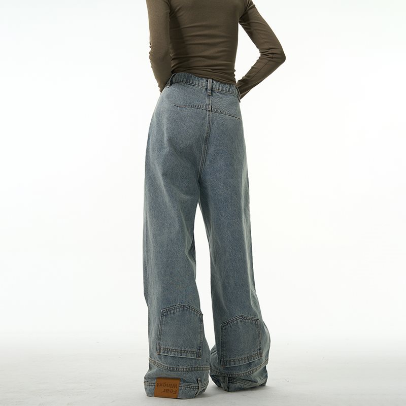 Weilang's Store American High Street-broek voor heren, coole Street Fashion R, omgekeerde jeans, paar, niche, lange broek