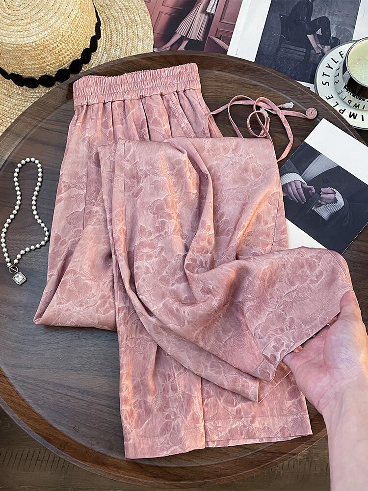 New Chinese Style Simple Sweet Drapey Wide Leg Pants Spring Pink Fashion High Waist Casual Versatile Straight Cut Trousers · v2