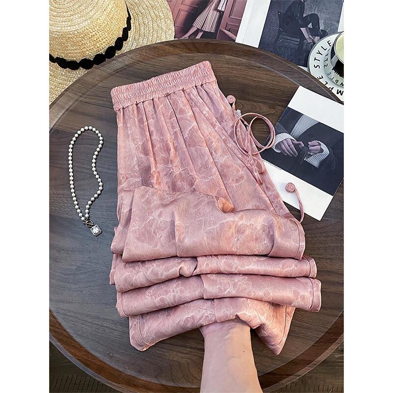 New Chinese Style Simple Sweet Drapey Wide Leg Pants Spring Pink Fashion High Waist Casual Versatile Straight Cut Trousers · v2