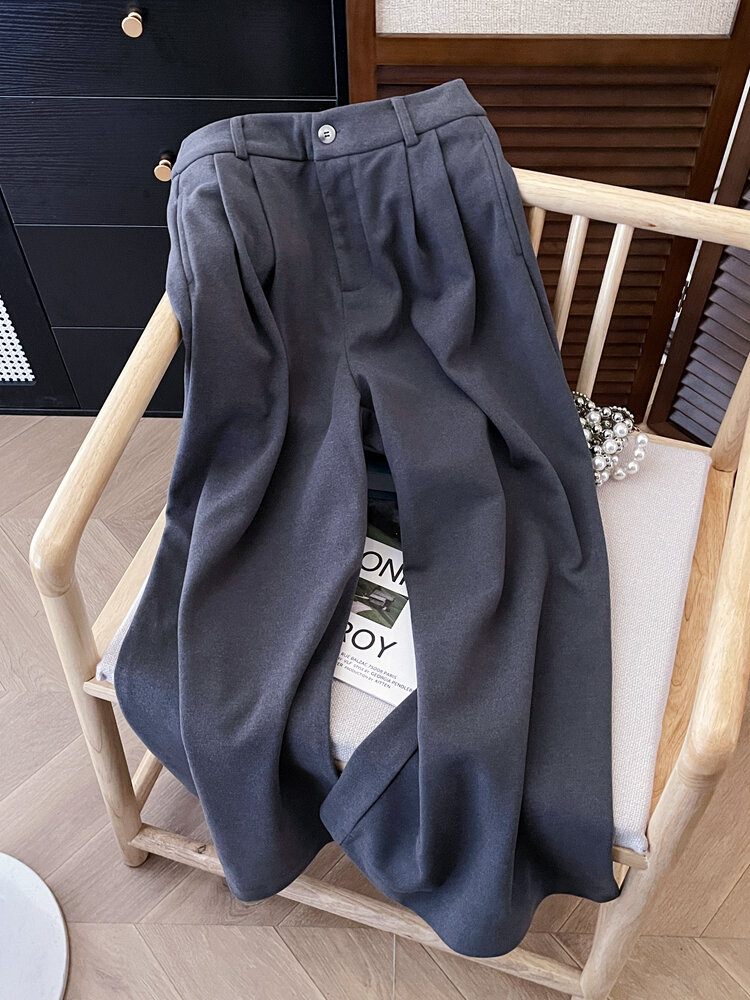 High Waist Slimming Drapey Straight Leg Pants Women's Versatile Ageless Wide Leg Trousers Casual High Waist Long Pants