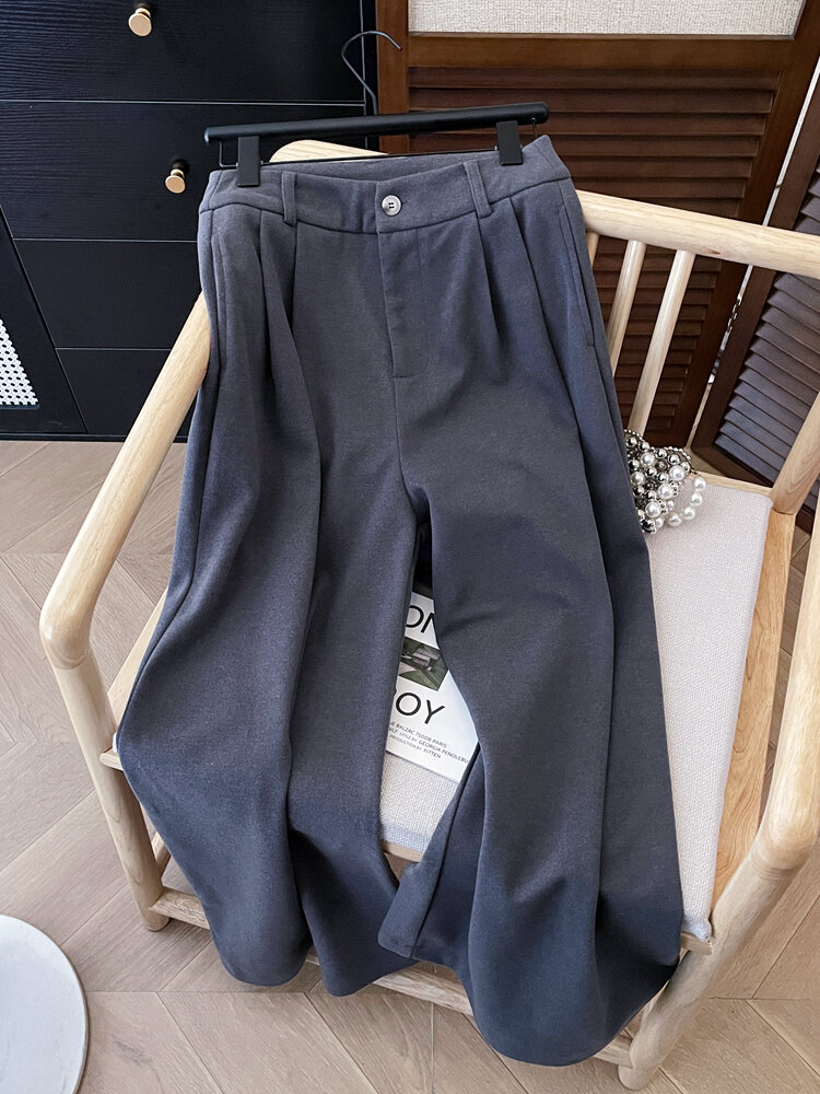 High Waist Slimming Drapey Straight Leg Pants Women's Versatile Ageless Wide Leg Trousers Casual High Waist Long Pants