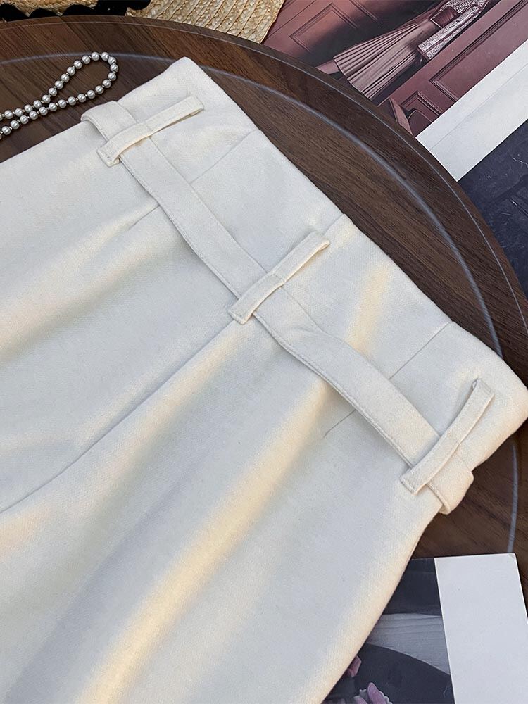 White High Waist Slimming Wide Leg Pants Spring 2025 Casual Vintage Korean Loose Pleated Straight Cut Women's Trousers