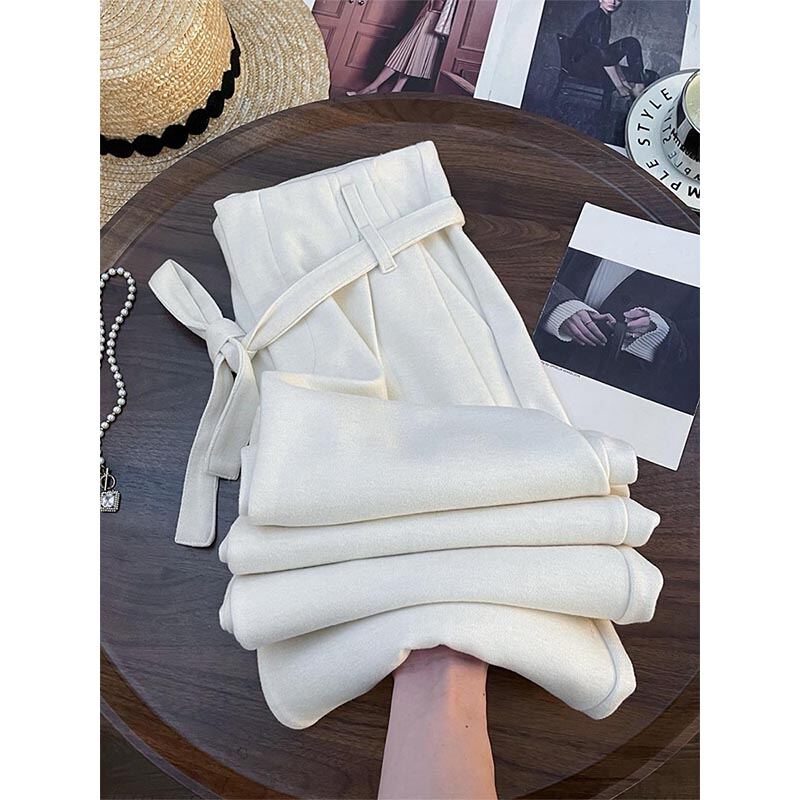 White High Waist Slimming Wide Leg Pants Spring 2025 Casual Vintage Korean Loose Pleated Straight Cut Women's Trousers