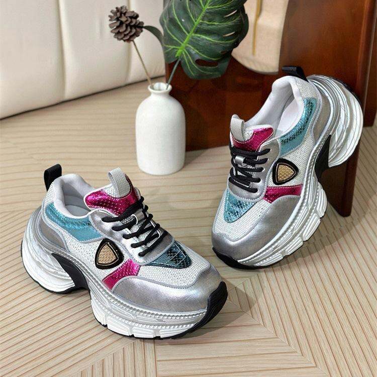 Casual Dad Shoes Women's Trendy New Style Versatile Breathable Comfortable Sports Shoes Thick Bottom Heightening Leisure Running Shoes · v7