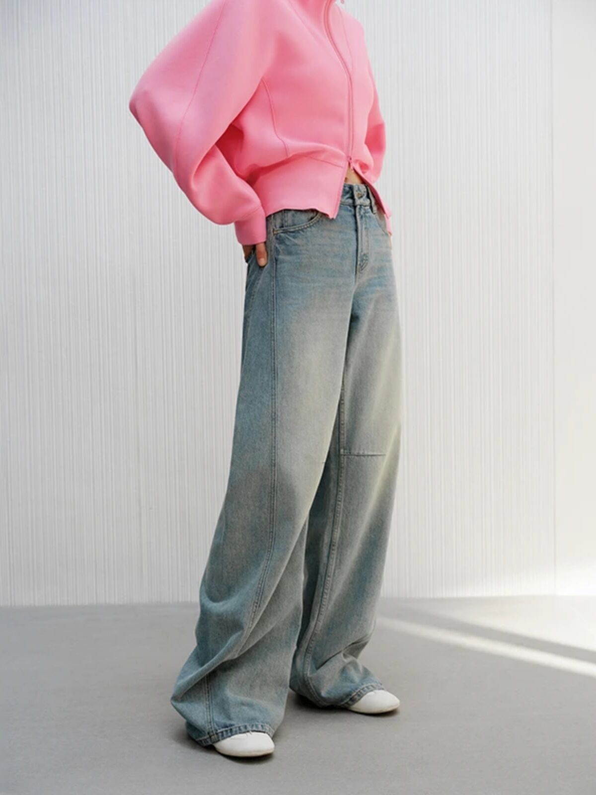 Ariose Spring 2025 Women's High Waist Long Jeans Floor-Length Trousers Loose Silhouette Denim Blue Color Casual Fashion