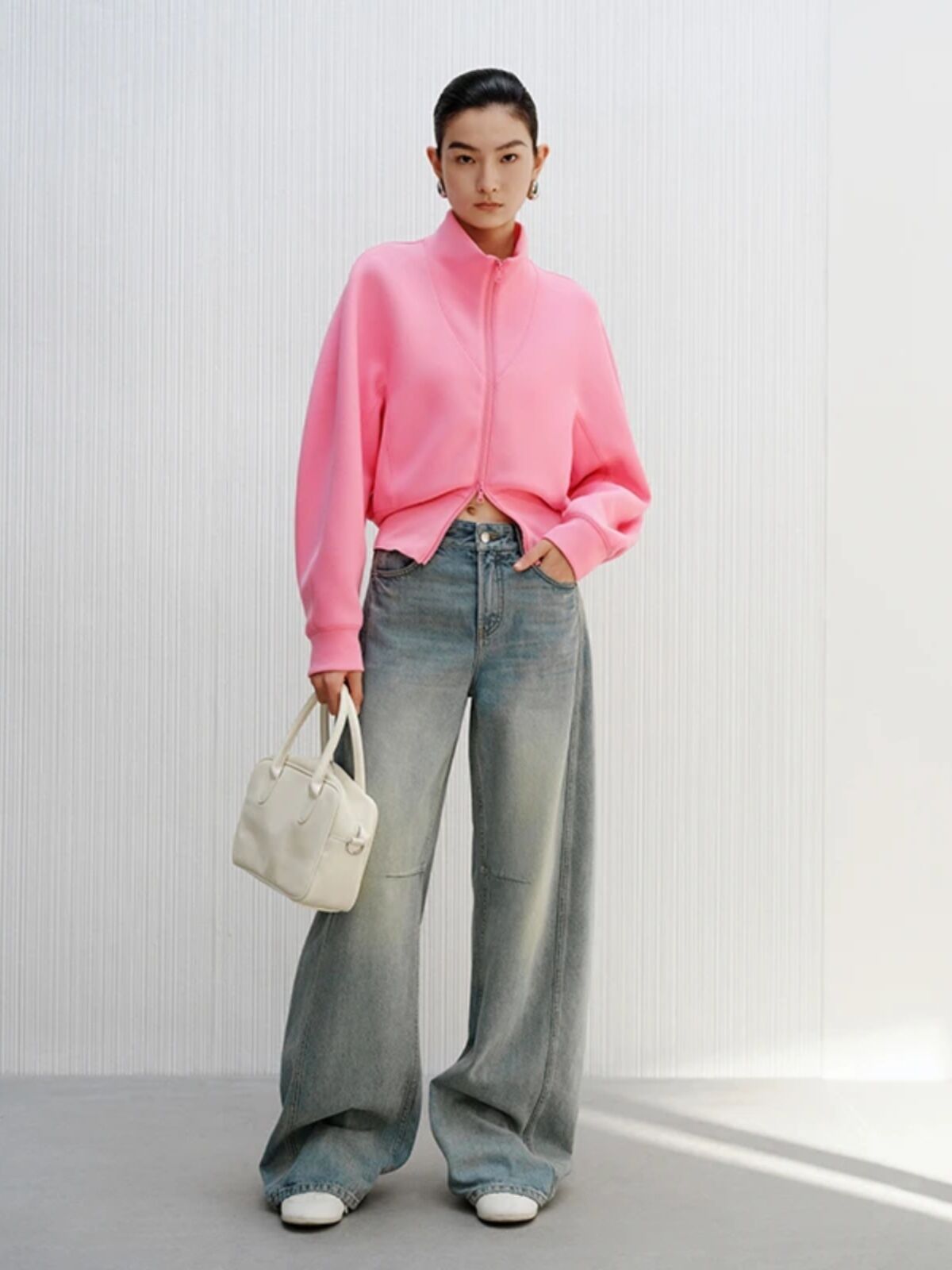Ariose Spring 2025 Women's High Waist Long Jeans Floor-Length Trousers Loose Silhouette Denim Blue Color Casual Fashion