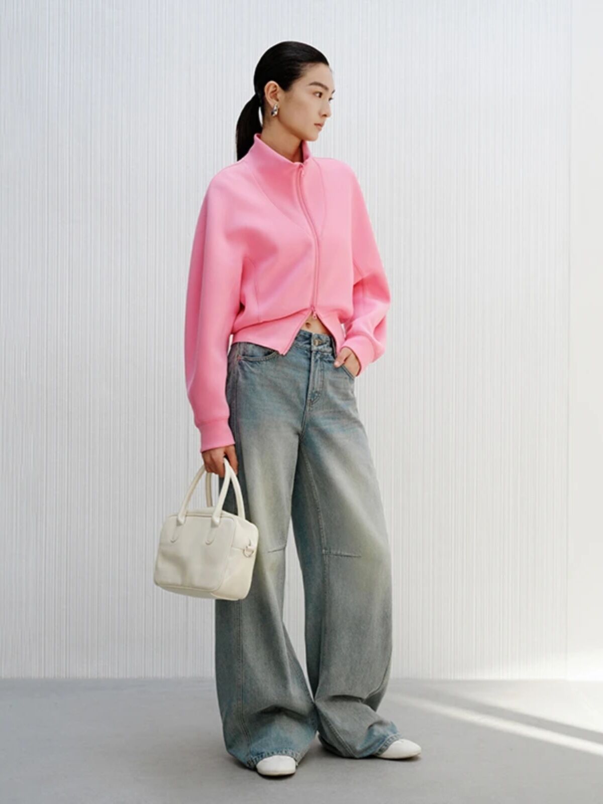 Ariose Spring 2025 Women's High Waist Long Jeans Floor-Length Trousers Loose Silhouette Denim Blue Color Casual Fashion