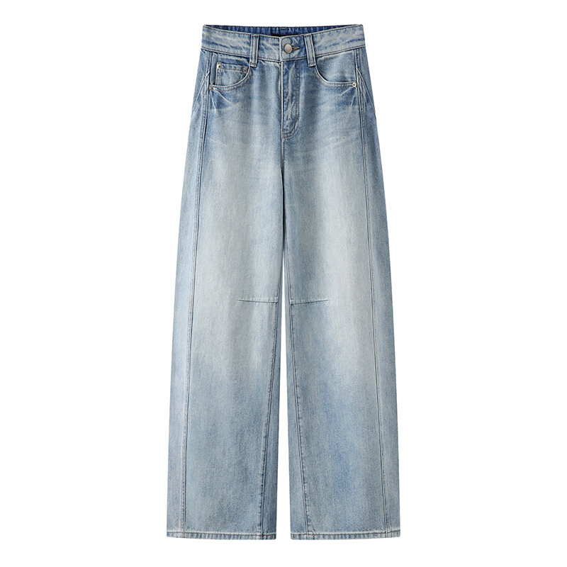 Ariose Spring 2025 Women's High Waist Long Jeans Floor-Length Trousers Loose Silhouette Denim Blue Color Casual Fashion