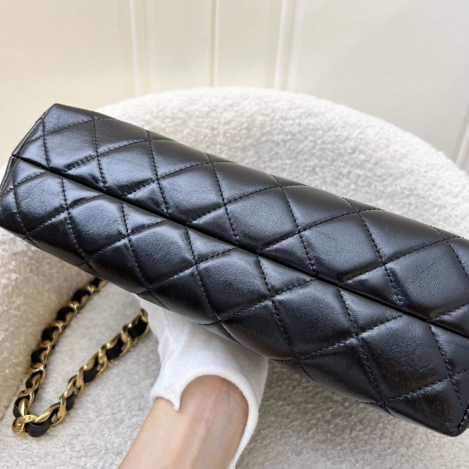 Chanel 24B Hobo Bag in Black Shiny Lambskin and GHW (Model: AS5077) · v10
