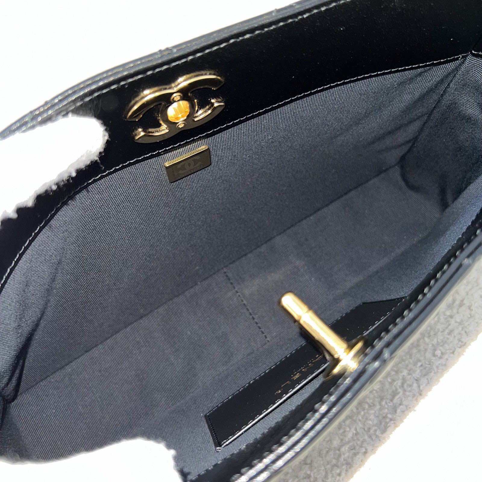 Chanel 24B Hobo Bag in Black Shiny Lambskin and GHW (Model: AS5077) · v10