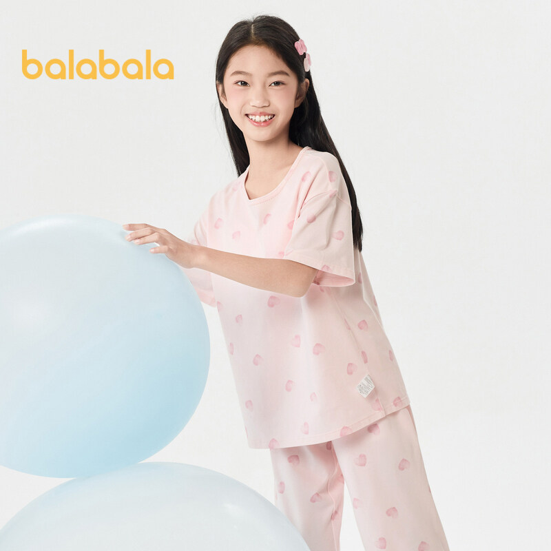 balabala Children Sleepwear Set Summer Air Conditioning Clothing Girl Home Clothing Cool Antibacterial · v2