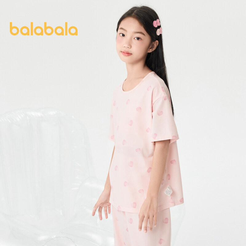 balabala Children Sleepwear Set Summer Air Conditioning Clothing Girl Home Clothing Cool Antibacterial · v2