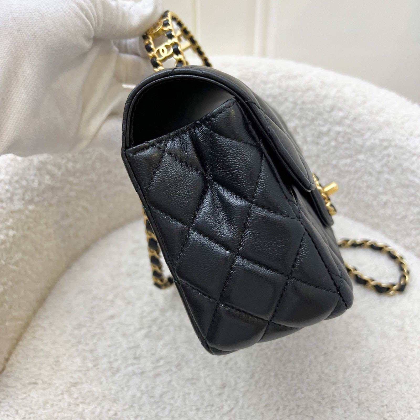 Chanel 24C "Pick Me Up" Top Handle Mini Rectangular Flap in Black Lambskin and AGHW (Model: AS4362)