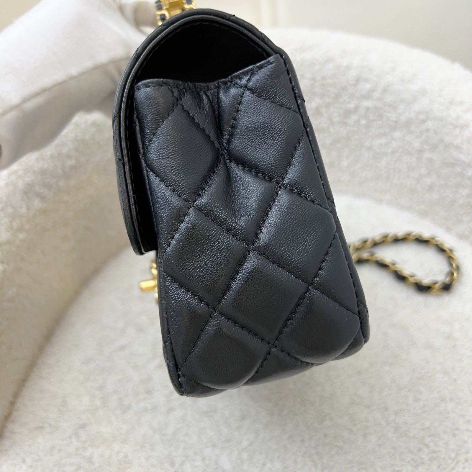 Chanel 24C "Pick Me Up" Top Handle Mini Rectangular Flap in Black Lambskin and AGHW (Model: AS4362)