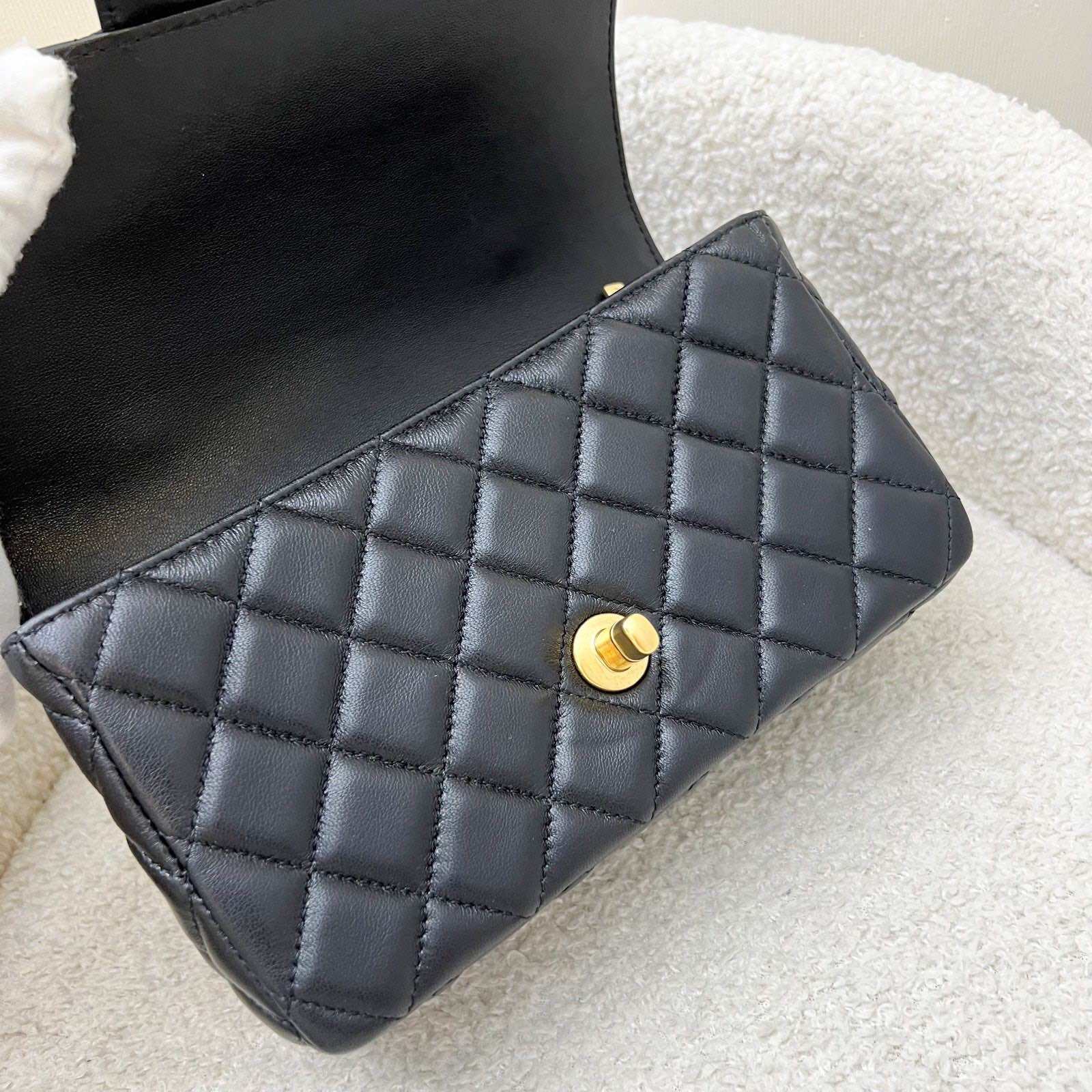 Chanel 24C "Pick Me Up" Top Handle Mini Rectangular Flap in Black Lambskin and AGHW (Model: AS4362)