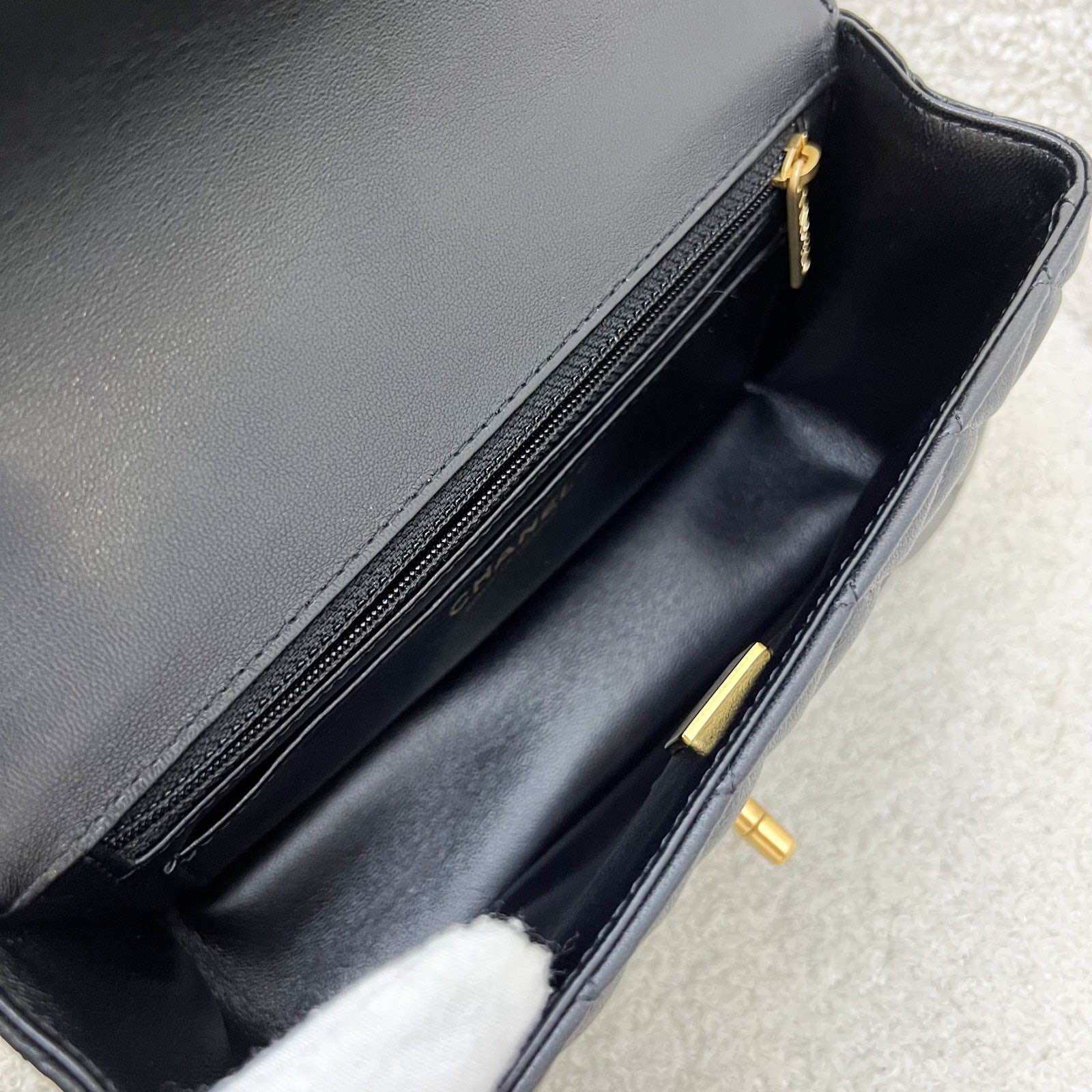 Chanel 24C "Pick Me Up" Top Handle Mini Rectangular Flap in Black Lambskin and AGHW (Model: AS4362)