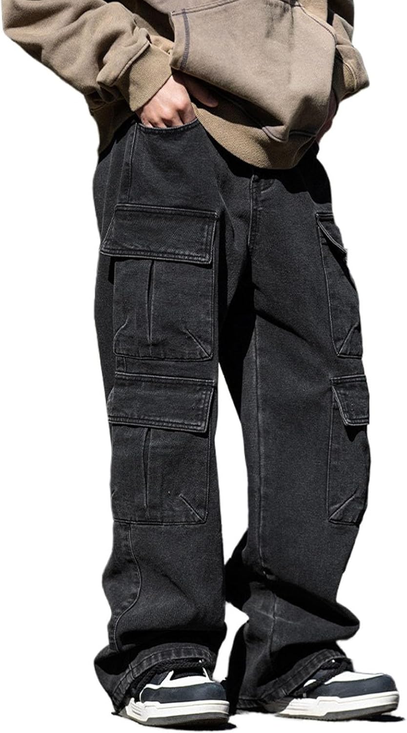 Baggy cargojeans voor heren, tieners en jongens, casual, losse jeans met klepzakken, Y2k, spijkerbroek, hiphop, streetwear uit de jaren 90