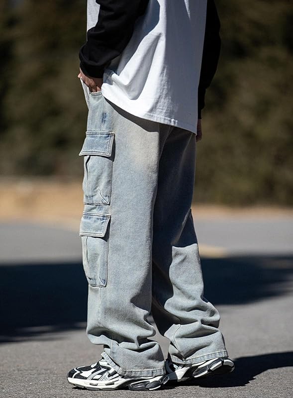 Baggy cargojeans voor heren, tieners en jongens, casual, losse jeans met klepzakken, Y2k, spijkerbroek, hiphop, streetwear uit de jaren 90