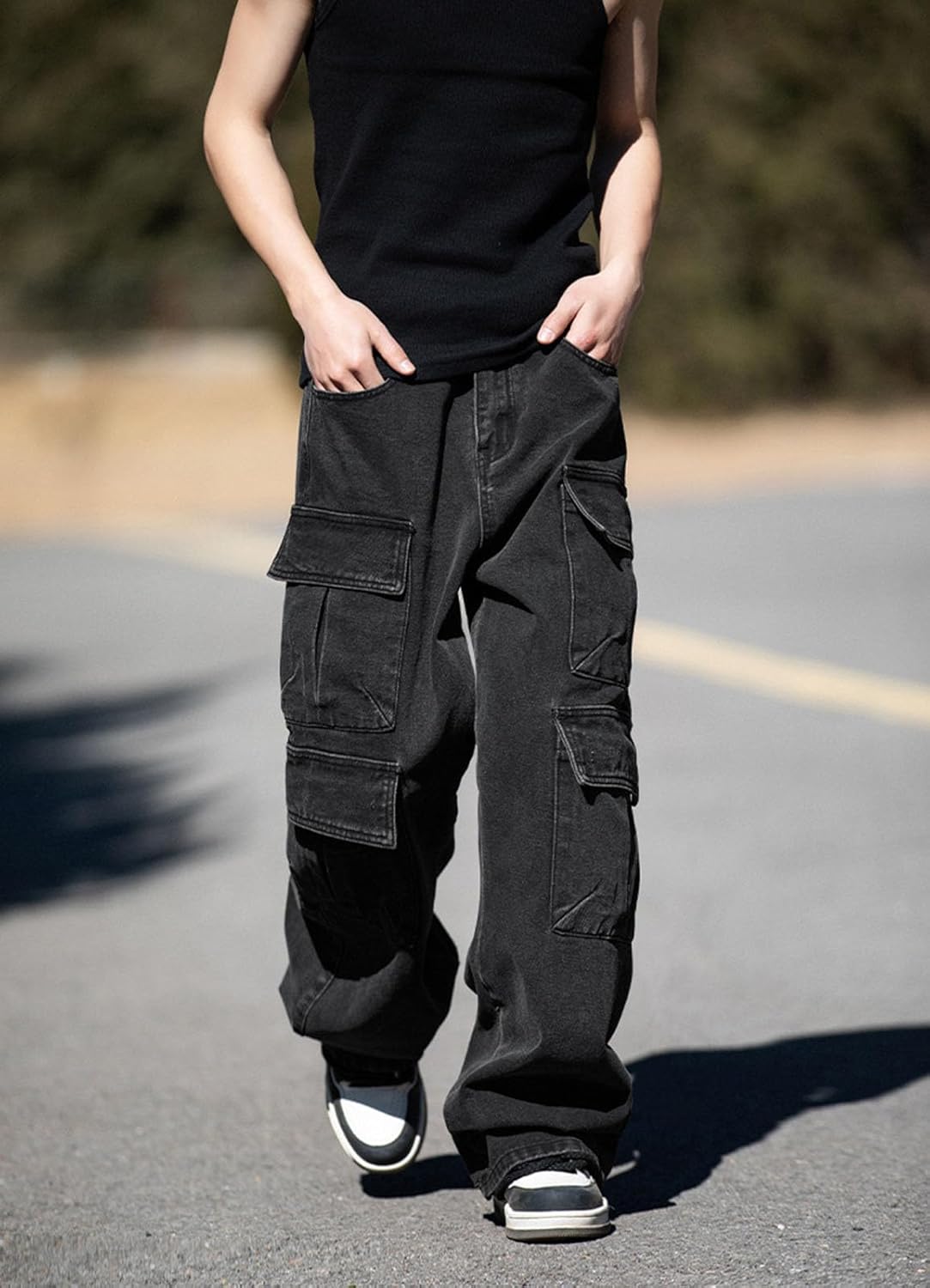 Baggy cargojeans voor heren, tieners en jongens, casual, losse jeans met klepzakken, Y2k, spijkerbroek, hiphop, streetwear uit de jaren 90