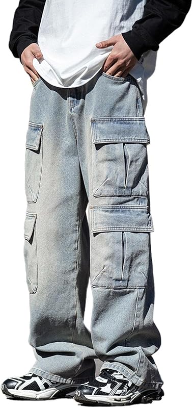 Baggy cargojeans voor heren, tieners en jongens, casual, losse jeans met klepzakken, Y2k, spijkerbroek, hiphop, streetwear uit de jaren 90