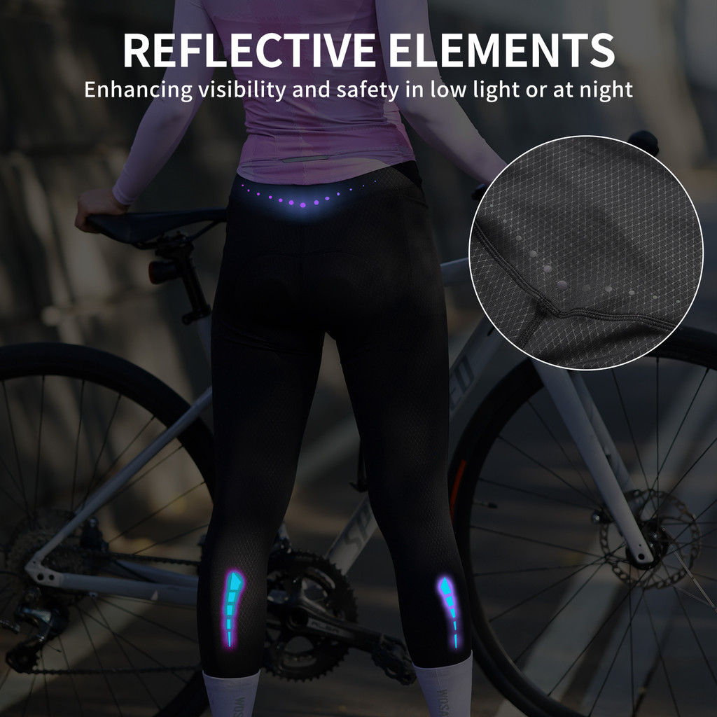 WOSAWE Women Cycling Pants 6 Hours Riding Padded Breathable Reflective Sports Bike Long Tights