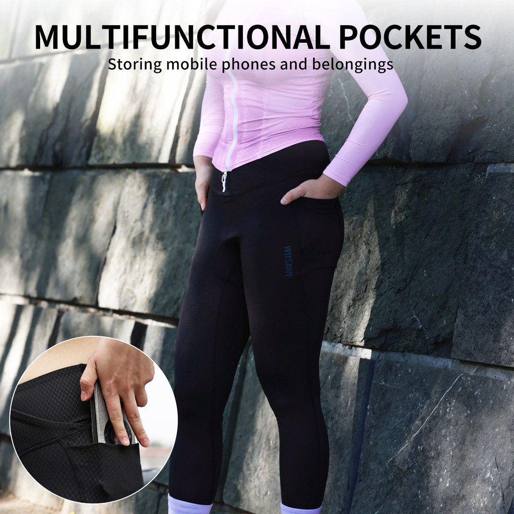 WOSAWE Women Cycling Pants 6 Hours Riding Padded Breathable Reflective Sports Bike Long Tights