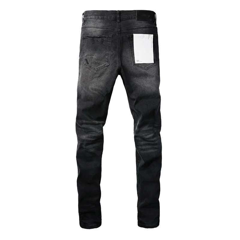 【A Popular】  2024 Purple Jeans Men Fashion high quality High Street Black Hole Repair Low Rise Skinny Denim pants 9029
