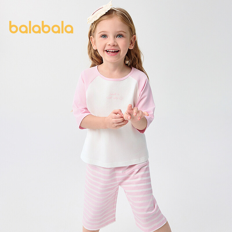 balabala Children Pajama Set Summer Thin Air Conditioning Clothing For Boy And Girl Home Clothing Little And Big Kids Parentchild Matching
