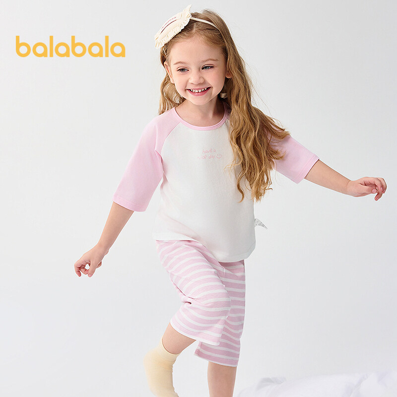 balabala Children Pajama Set Summer Thin Air Conditioning Clothing For Boy And Girl Home Clothing Little And Big Kids Parentchild Matching