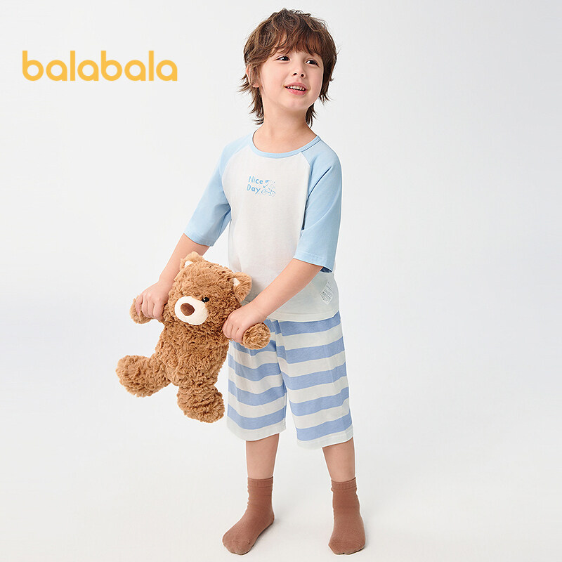 balabala Children Pajama Set Summer Thin Air Conditioning Clothing For Boy And Girl Home Clothing Little And Big Kids Parentchild Matching
