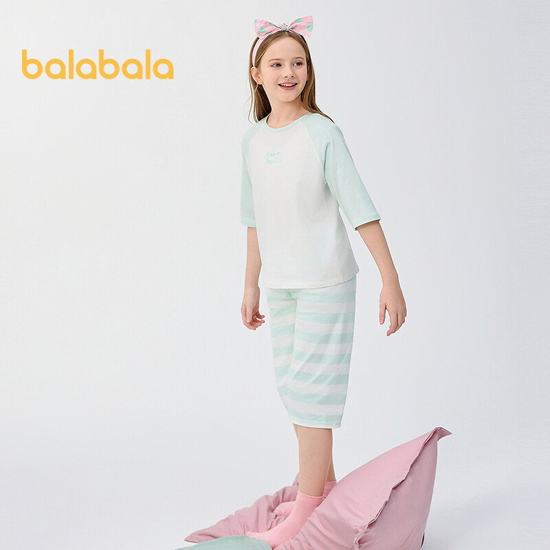 balabala Children Pajama Set Summer Thin Air Conditioning Clothing For Boy And Girl Home Clothing Little And Big Kids Parentchild Matching