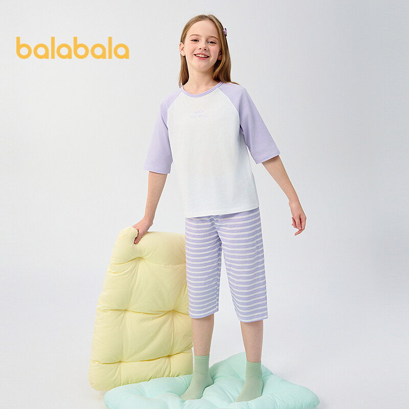 balabala Children Pajama Set Summer Thin Air Conditioning Clothing For Boy And Girl Home Clothing Little And Big Kids Parentchild Matching