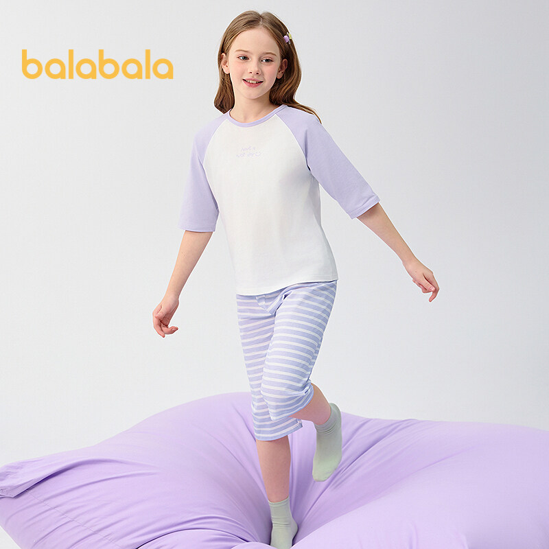 balabala Children Pajama Set Summer Thin Air Conditioning Clothing For Boy And Girl Home Clothing Little And Big Kids Parentchild Matching