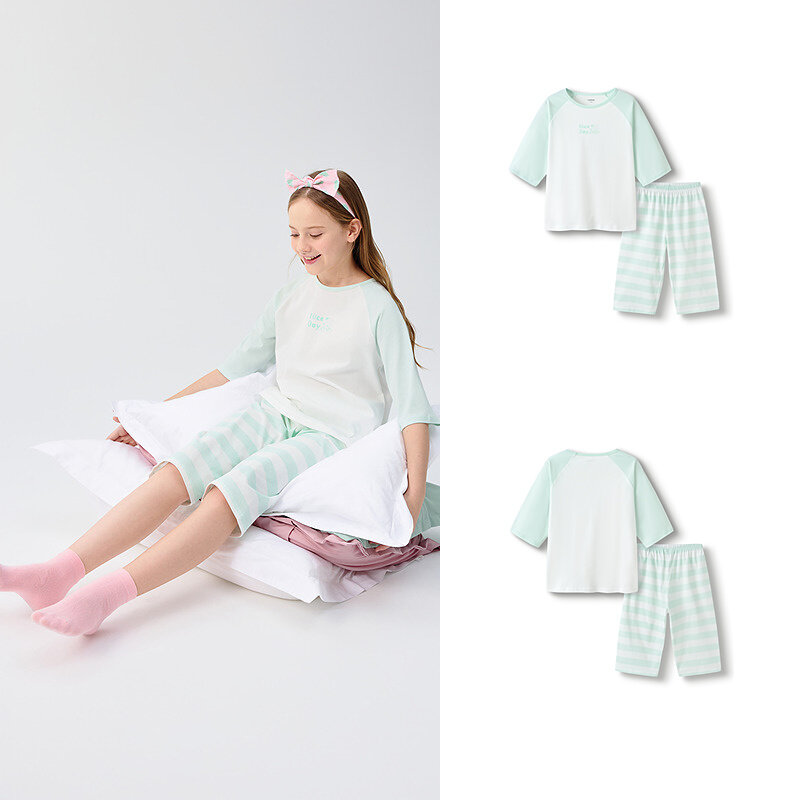 balabala Children Pajama Set Summer Thin Air Conditioning Clothing For Boy And Girl Home Clothing Little And Big Kids Parentchild Matching