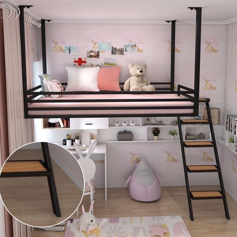 Loft İl Alanı Yükseltilmiş Levha Üst Küçük Daire Demir Çerçeve Dubleks İkinci Kat Yatak