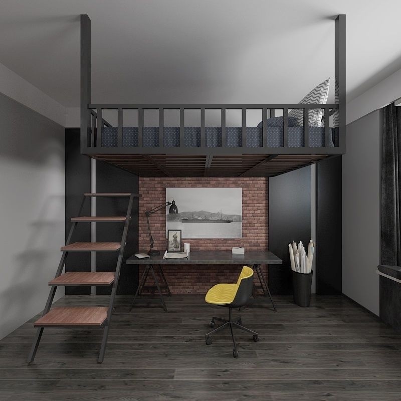 Loft İl Alanı Yükseltilmiş Levha Üst Küçük Daire Demir Çerçeve Dubleks İkinci Kat Yatak