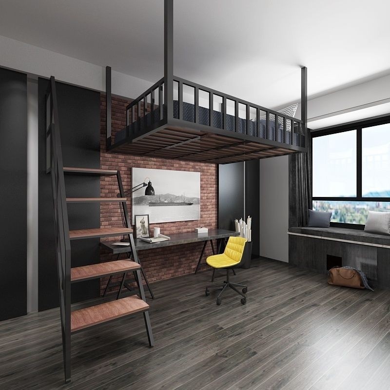 Loft İl Alanı Yükseltilmiş Levha Üst Küçük Daire Demir Çerçeve Dubleks İkinci Kat Yatak